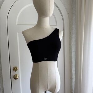 SET Active Black Ribbed One Shoulder Sports Bra